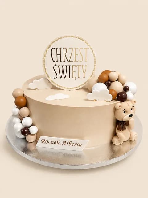 Tort na chrzest z misiem